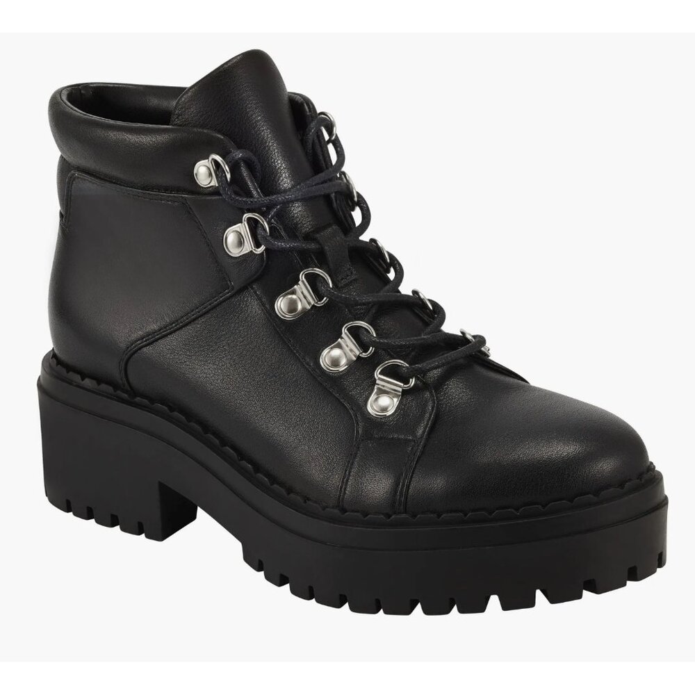 MARC FISHER Nula Leather Hiking Boots Black Sz 8